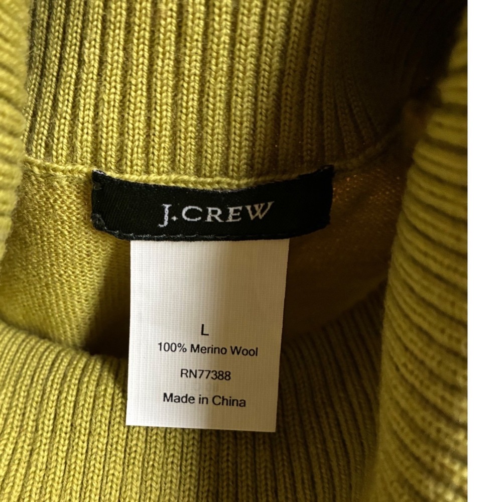J.Crew Womens Chartreuse Green 100% Merino Wool Turtleneck Sweater L Classic - Picture 2 of 5